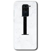 Xiaomi Redmi Note 9 HD Baskılı Kılıf + 9D Tam Ekran Koruyucu - Beyaz Mermer Desenli I Harfi