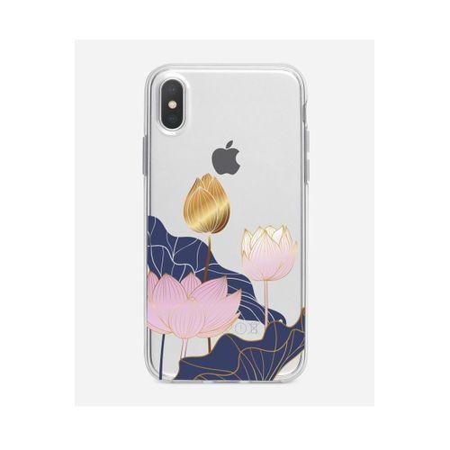 iPhone X Pembe Lale Tasarımlı Şeffaf Telefon Kılıfı