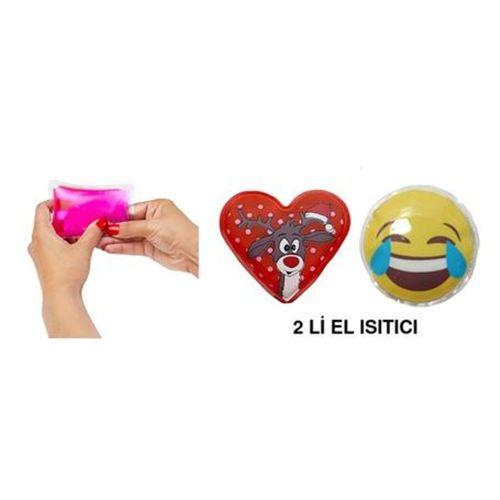Gülen Emoji Kırmızı Geyik Cep Sobası,El Isıtıcı,İki Adet Sıcak Su Torbası Pvc  9Cm