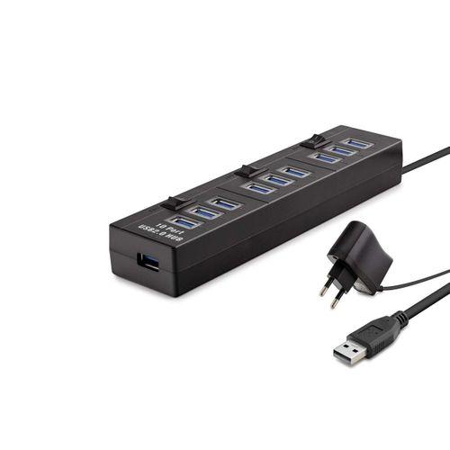 Usb Hub 10*Usb 1M Siyah ( Güç Adaptörlü) HDX7005