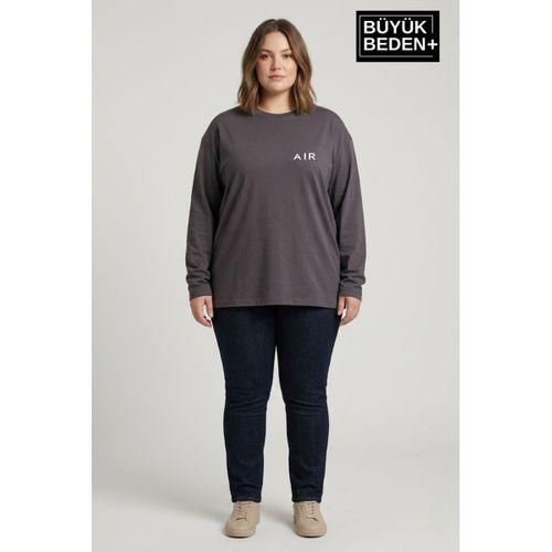 Kadın Büyük Beden Air Baskılı 2 İplik Bisiklet Yaka Tişört SPR26BTS942-1