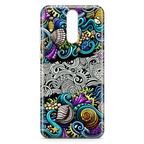 Huawei Mate 10 Lite Kılıf Deniz Mahsulleri Doodle Arka Kapak Koruma Desenli Full Koruyucu