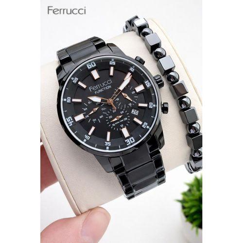 Ferrucci İç Fonksiyonları Aktif 30mt Suya Dayanıklı Çelik Kordon + Bileklik Hediyeli Erkek Kol Saati VS.BLKT.0957