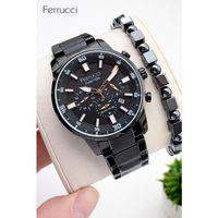 Ferrucci İç Fonksiyonları Aktif 30mt Suya Dayanıklı Çelik Kordon + Bileklik Hediyeli Erkek Kol Saati VS.BLKT.0957