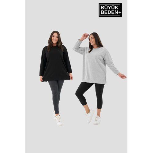 Kadın  Büyük Beden 2 li Set ince Sweatshırt Tunik SPR26BTK990+2