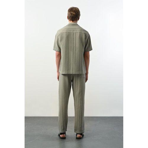 Bohem Çizgili Örme Kumaş Erkek Pantolon - Çağla