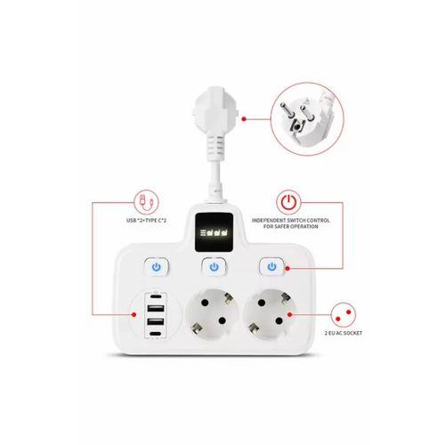 Vtn-503 Akım Korumalı Duvar Tipi Priz 2x Usb 2x Priz Typce 20w