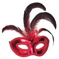 Rugan Kaplama Kırmızı Tüylü Parti Maskesi