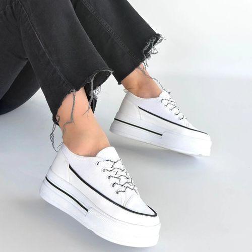 Dalen Beyaz Keten Bağcıklı Spor Ayakkabı