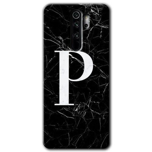 BeRa Aksesuar Xiaomi Redmi Note 8 Pro Kılıf Baskılı Kapak - Siyah Mermer Desenli P Harfi +Tam Kaplayan Mat Seramik