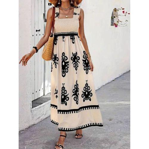 Kadın Askılı Kare Yaka Gipe Detaylı Desenli Suprem Elbise