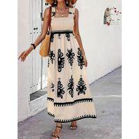 Kadın Askılı Kare Yaka Gipe Detaylı Desenli Suprem Elbise