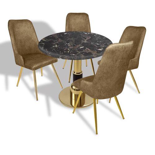 Dockers Gold - Çırağan Mutfak Masa Takımı - (Yuvarlak Çap 80cm - Werzalit, Wermodin ve Allzalit Tabla) - Teramo-Kahve