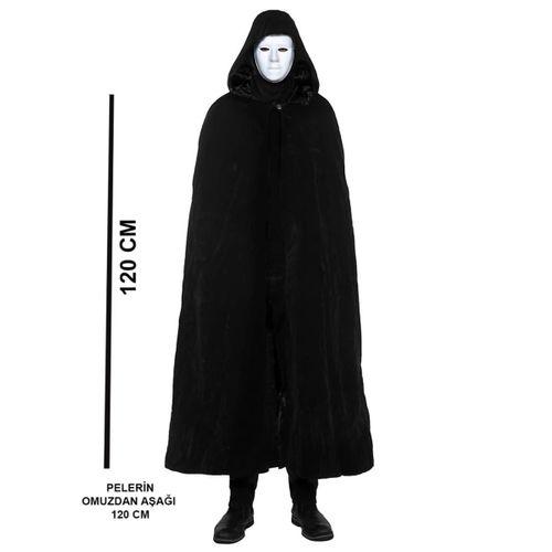 Eğitici Çocuk Siyah Kapüşonlu 120 cm Pelerin ve Beyaz Boyanabilir Tam Yüz Maske