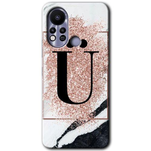 İnfinix Hot 11s Kılıf HD Desen Baskılı Arka Kapak - Pembe Mermer Desenli Ü Harfi