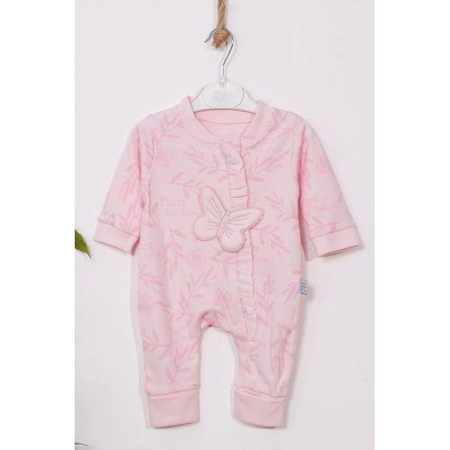 Kelebek Nakışlı % 100 Pamuk Ayaklı Kız Bebek Tulumu