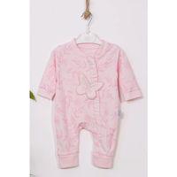 Kelebek Nakışlı % 100 Pamuk Ayaklı Kız Bebek Tulumu