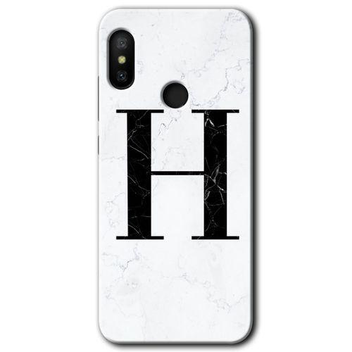 Xiaomi Redmi Note 6 Pro HD Baskılı Kılıf + 9D Tam Ekran Koruyucu - Mermer Desenli H Harfi