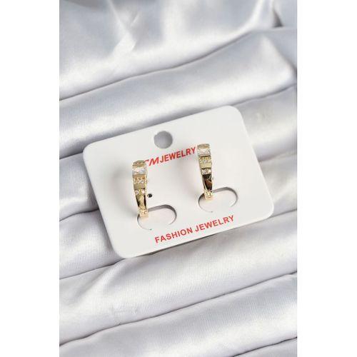 Pirinç Gold Renk Zirkon Taşlı Vintage Kadın Küpe