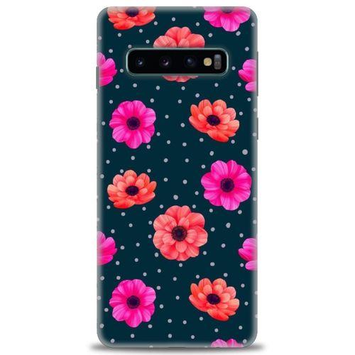 Samsung Galaxy S10 Kılıf HD Baskılı Kılıf - Puantiye ve Çiçekler + Tam Ekran Koruyucu