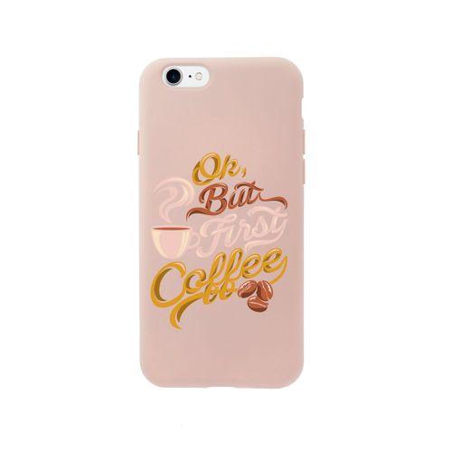 iPhone 7 First Coffee Premium Pembe Lansman Silikonlu Kılıf