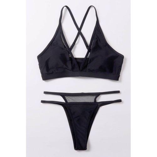 Kadın Siyah File Detaylı Özel Bikini Takımı