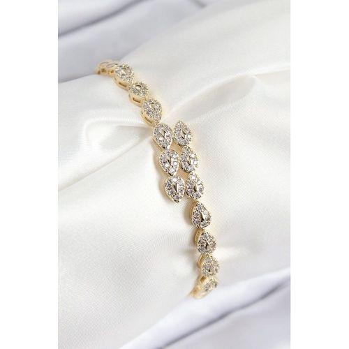 VIP Pirinç Zirkon Taşlı Sıralı Damla Model Gold Renk Kadın Bileklik