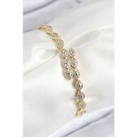 VIP Pirinç Zirkon Taşlı Sıralı Damla Model Gold Renk Kadın Bileklik