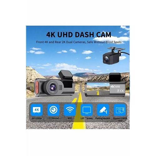 4k Wifi Çift Kameralı Araç Kamerası Gece Görüşlü G-sensörlü Dash Cam 170 Derece