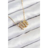 316L Çelik Zirkon Taşlı Sarmal Model Gold Renk Kadın Kolye