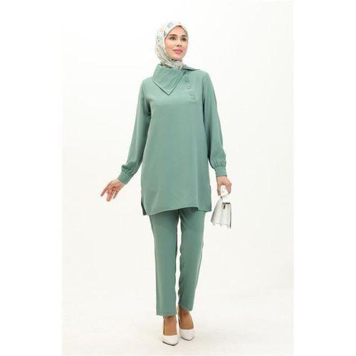 Mucize Yaka Detaylı Tunik Pantolon Sade Basic İkili Takım - 70038.100 - Çağla Yeşili