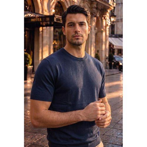 Kwon Bisiklet Yaka Basic Kısa Kollu İnce Triko Erkek T-Shirt - Lacivert