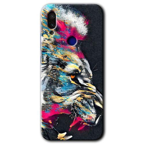 Xiaomi Redmi Note 7 HD Baskılı Kılıf + 9D Tam Ekran Koruyucu - Colorfull Aslan