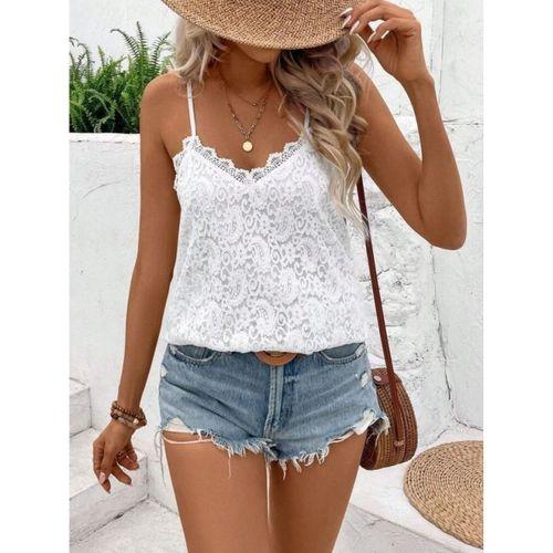 Kadın Ip Askılı V Dantel Yakalı Dantel Bluz