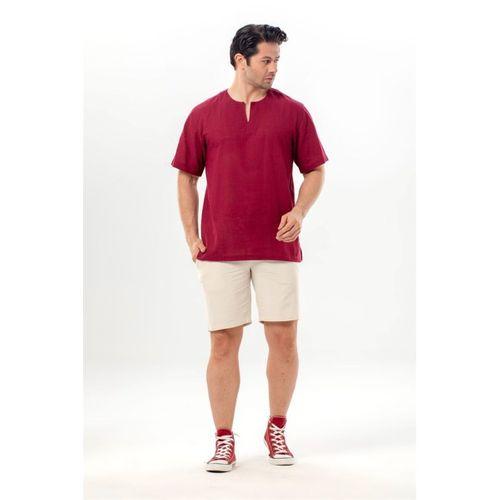 Kısa Kol Şile Bezi Bisiklet Yaka Erkek Yazlık Tshirt Koyu Bordo 3068