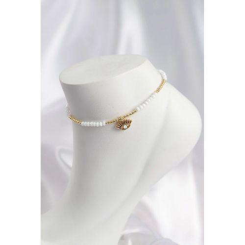 Beyaz Renk Boncuklu Nazarlı Göz Figürlü Halhal