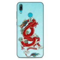 Huawei Y7 Prime 2019 Kılıf Dragons (22) Tam Koruma Kılıfı Ejderha Dövme Kırmızı