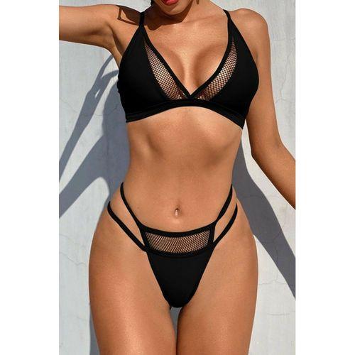 Kadın Siyah File Detaylı Özel Bikini Takımı