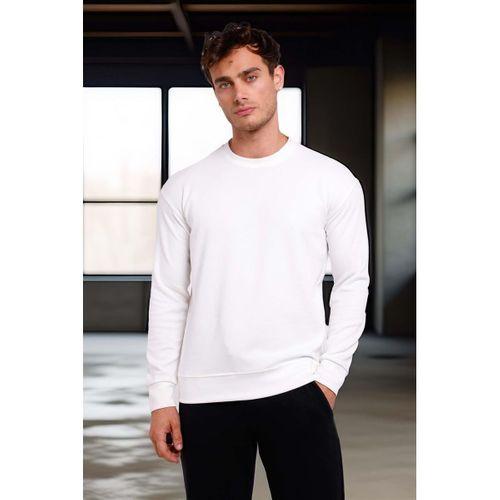 Wenders Relax Fit Basic Fırçalı Interlok Bisiklet Yaka Erkek Sweatshirt - Beyaz