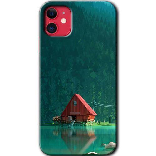 MRCİLETİSİM iPhone 11 Kılıf HD Desen Baskılı Arka Kapak + Temperli Cam - House In Woods