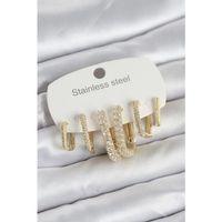 316L Çelik Gold Renk 6'lı Set Zirkon Taşlı Kadın Küpe