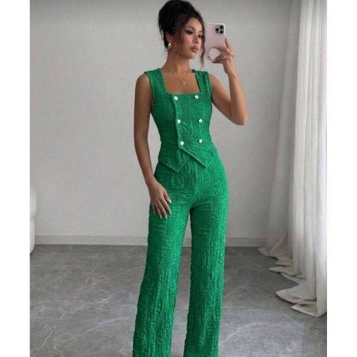 Kadın Düğmeli Bürümcük Kumaş Takım