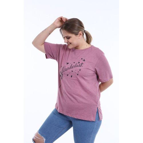 Piano Luce PianoLuce Kadın Büyük Beden Baskılı Yarım Kol T-shirt Açıkbordo PLWM21TS004