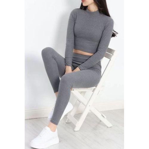 pilelistore Raporlu Crop İkili Takım Füme