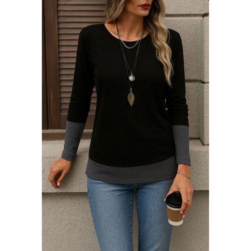 Kadın Uzun Kollu Açık Yuvarlak Yaka Blok Renkli Viskon Bluz