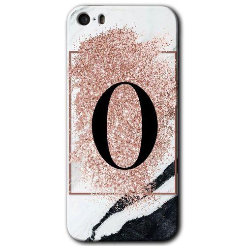 MRCİLETİSİM iPhone 5s Kılıf HD Desen Baskılı Arka Kapak + Temperli Cam - Pembe Mermer Desenli O Harfi