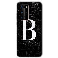 Potkal Hediye Fabrikası Huawei P40 Pro HD Baskılı Kılıf + 9D Tam Ekran Koruyucu - Siyah Mermer Desenli B Harfi
