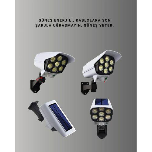 77 Led'li Güneş Enerjili Güvenlik Lambası Ve Kukla Kamera – Hareket Sensörlü, 2400mah Pilli