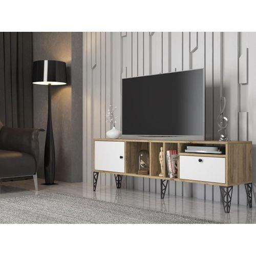 Wood'n Love Cercei 160 Cm Metal Ayaklı Tv Ünitesi - Beyaz - Atlantik Çam / Siyah