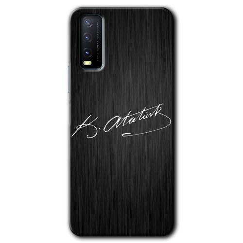 Vivo Y20s Kılıf HD Desen Baskılı Arka Kapak + Temperli Cam - İmza Atatürk